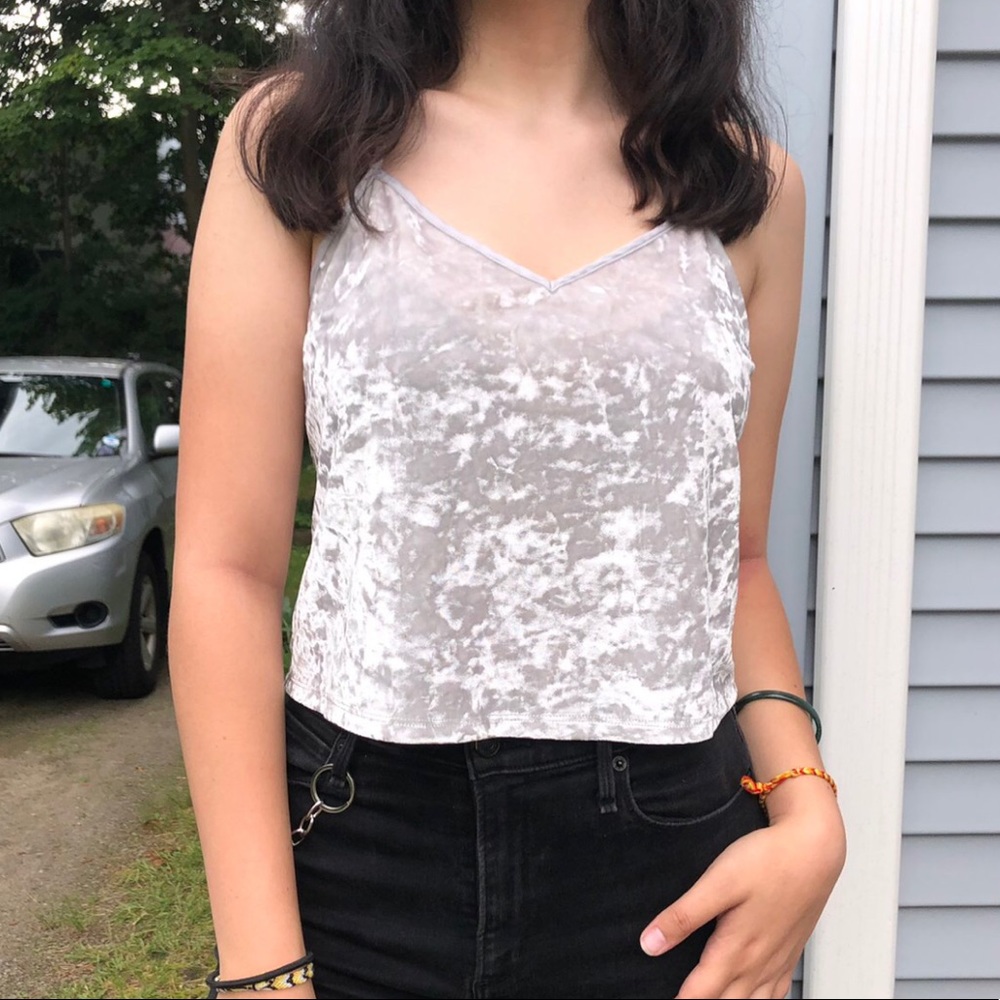 Light blue velvet cropped tank top